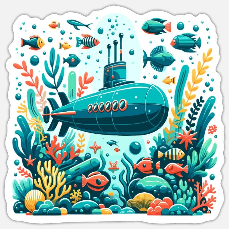 Buntes abenteuer U-Boot Sticker Größe S (10 x 10 cm)