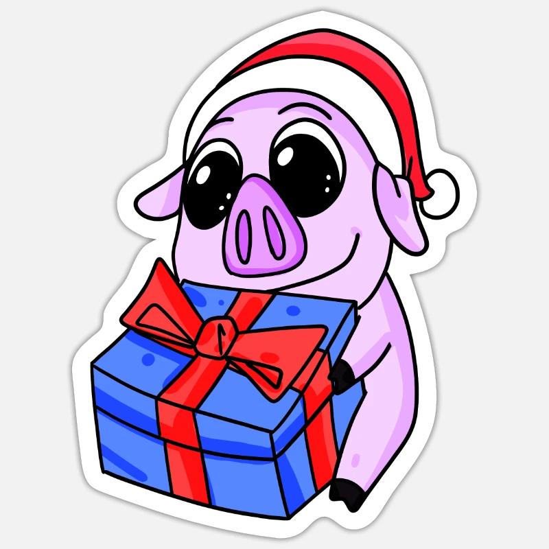 Cochon Noël - Sticker taille S (10 x 10 cm) - blanc mat