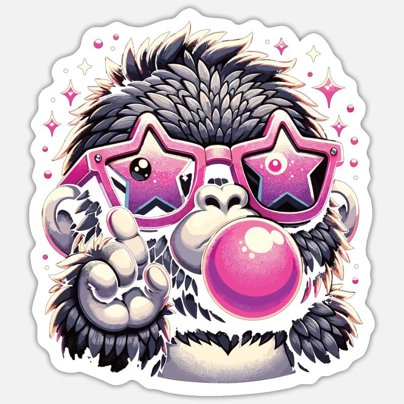 Gorille avec lunettes de soleil - Sticker taille S (10 x 10 cm) - blanc mat