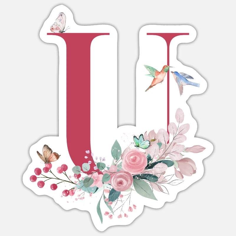 Buchstabe u floral - Geschenkidee - Sticker Größe S (10 x 10 cm) - Mattweiß