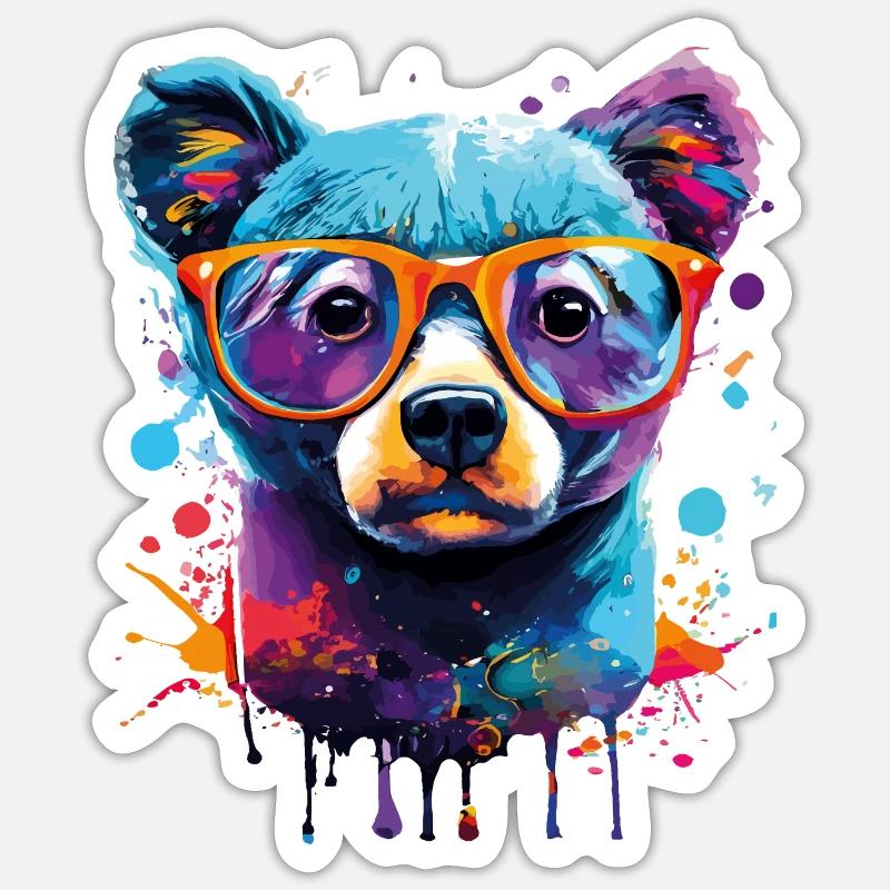 Bär Farbenfroh - Braunbär Teddybär - Grizzly - Sticker Größe S (10 x 10 cm) - Mattweiß