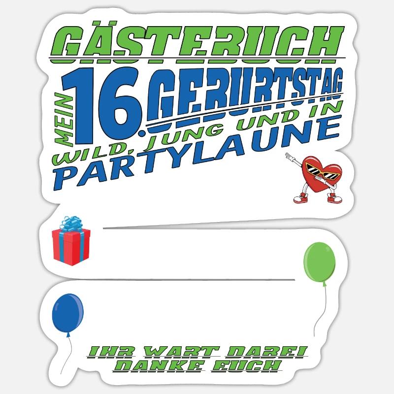 16. Geburtstag Mädchen & Junge Gästebuch Sticker Größe S (10 x 10 cm)