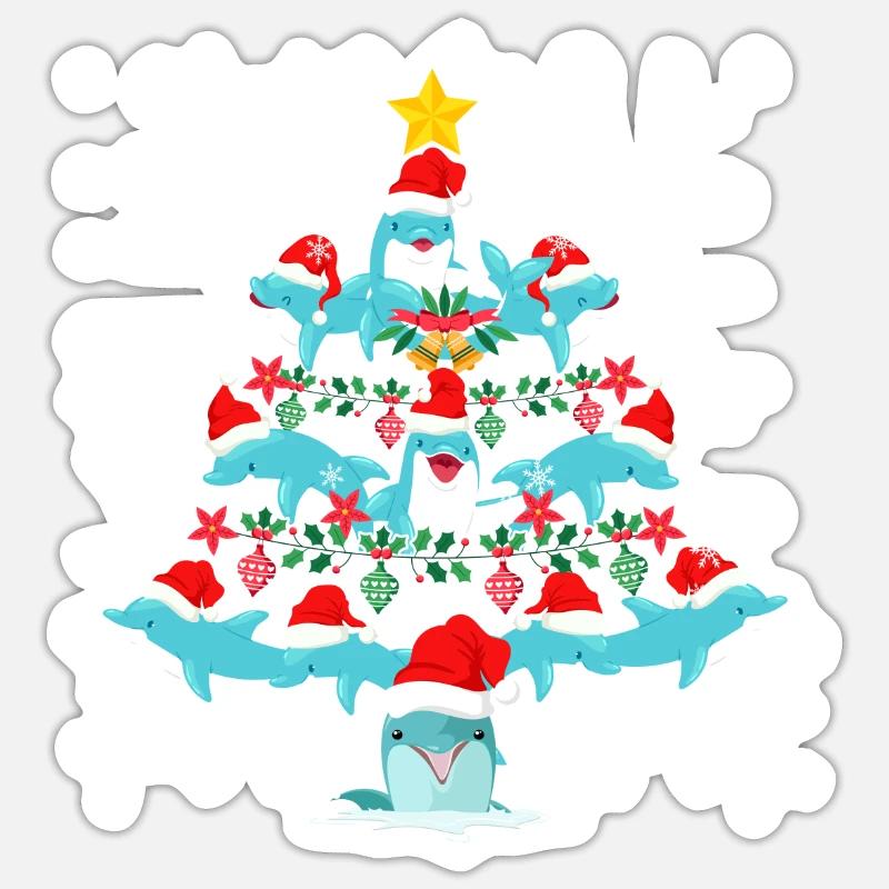 Dolphin Christmas Tree - Sticker size S (10 x 10 cm) - white matte