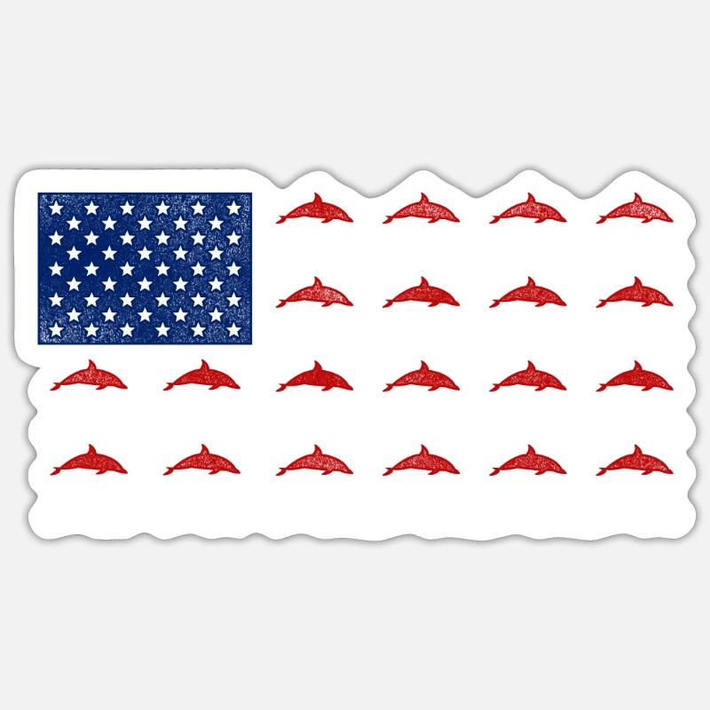 Dauphin Drapeau Américain - Sticker taille S (10 x 10 cm) - blanc mat