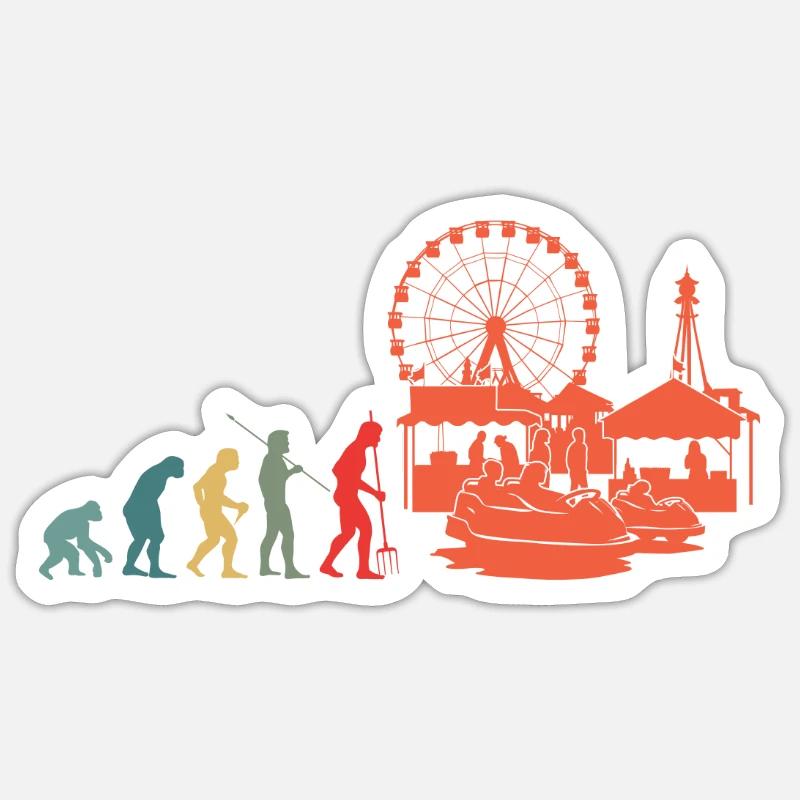 Evolution Freizeitpark Jahrmarkt Rummelplatz - Sticker Größe S (10 x 10 cm) - Mattweiß