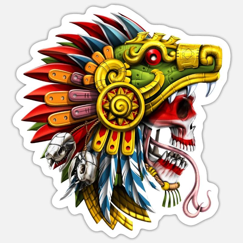 Aztekischer Schlangenschädel-Krieger Sticker Größe S (10 x 10 cm)