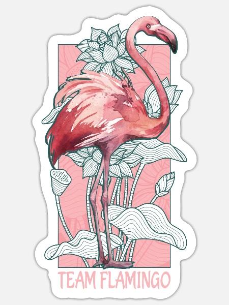 Team Flamingo Aquarell Wasserfarben Tiere - Sticker Größe S (10 x 10 cm) - Mattweiß