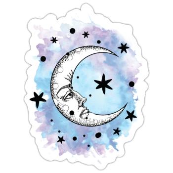 Mond Sterne Wasserfarben Aquarell Weltraum - Sticker Größe S (10 x 10 cm) - Mattweiß - Vorne