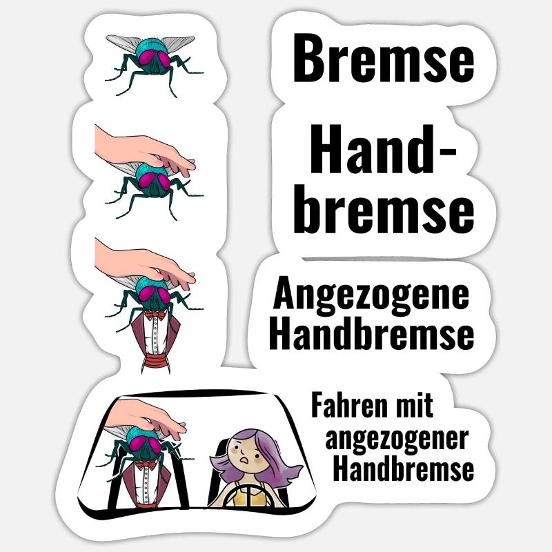Bremse Humor Fliege Meme - Sticker Größe S (10 x 10 cm) - Mattweiß