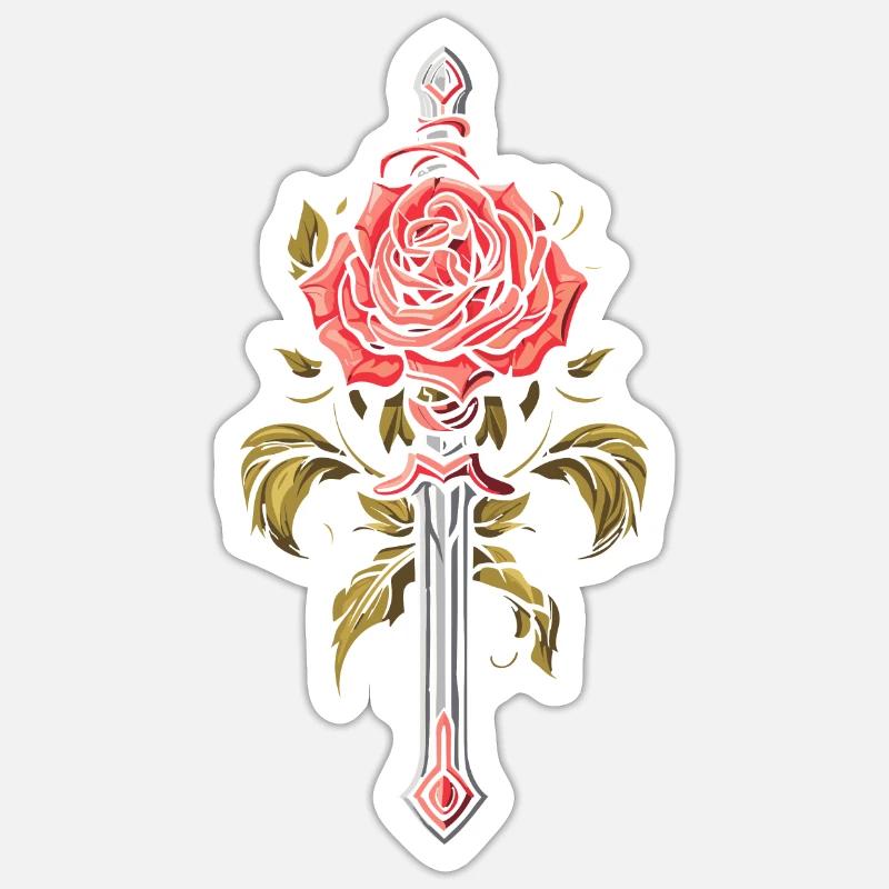 Épée Goth Rose rouge - Sticker taille S (10 x 10 cm) - blanc mat