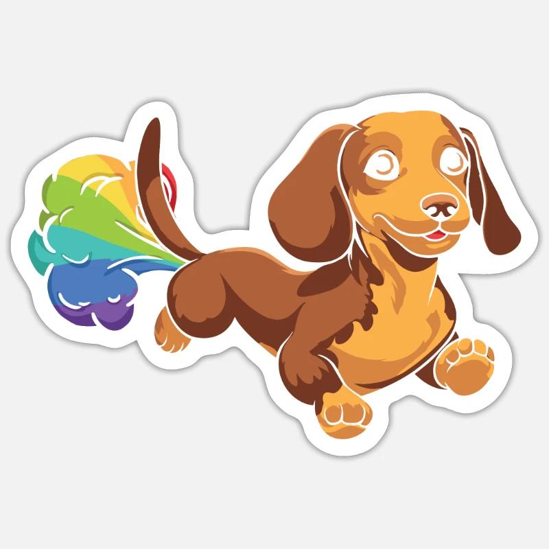 Teckel Teckel Arc-en-ciel Pet - Sticker taille S (10 x 10 cm) - blanc mat