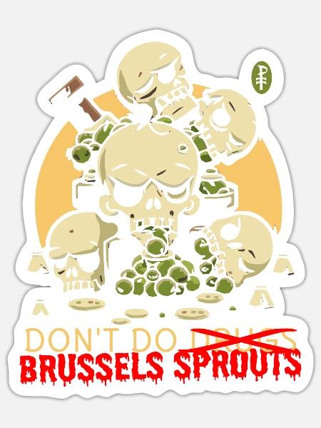Ekelhafte Gemüse Schädel: Vermeide Rosenkohl - Sticker Größe S (10 x 10 cm) - Mattweiß