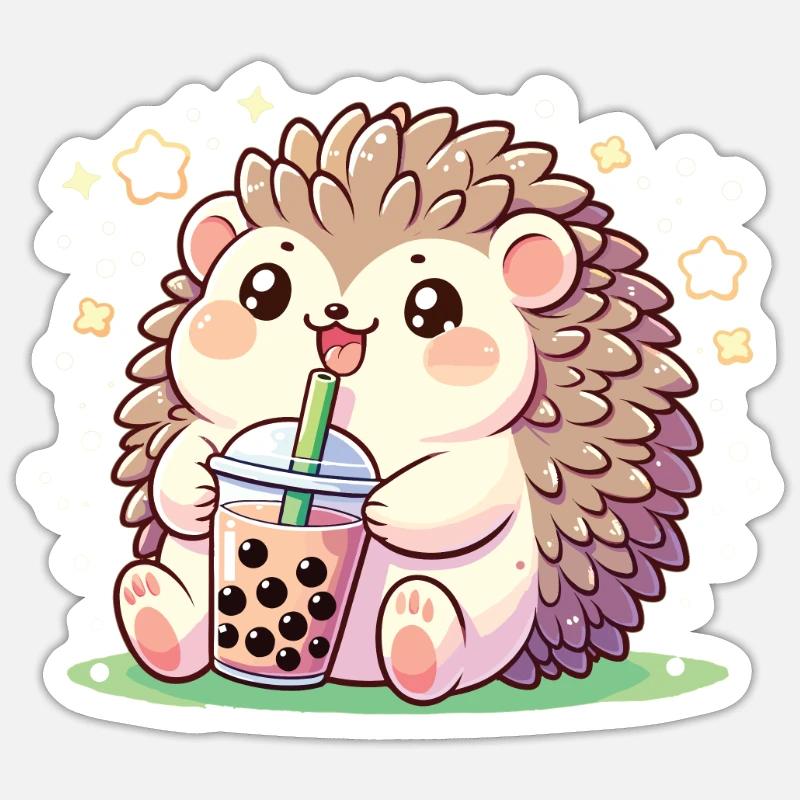 Kawaii Igel Bubble Tea Boba Igel - Sticker Größe S (10 x 10 cm) - Mattweiß