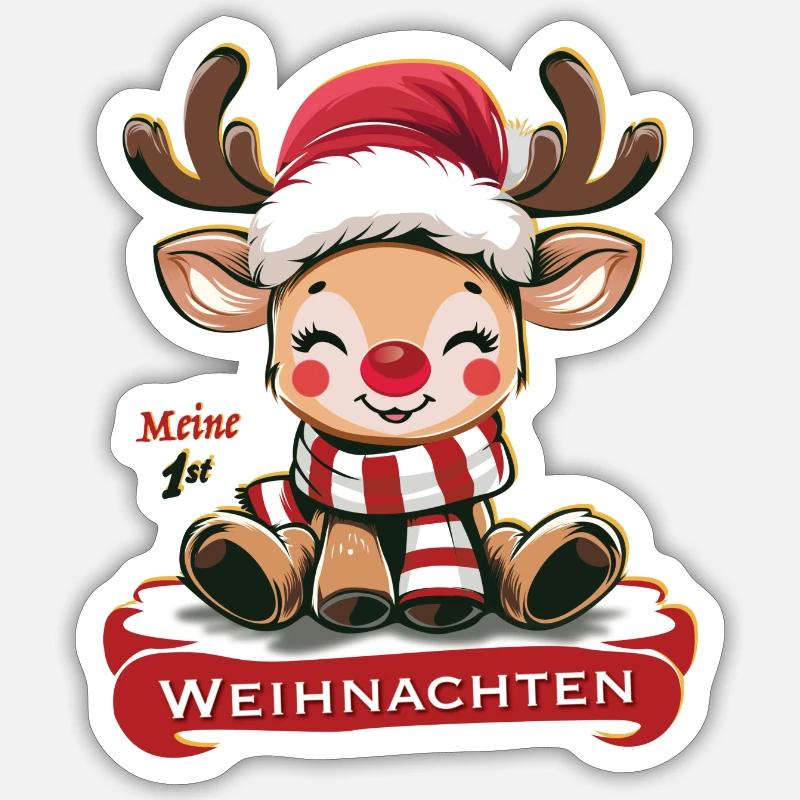 « Mon premier renne de Noël » - Sticker taille S (10 x 10 cm) - blanc mat