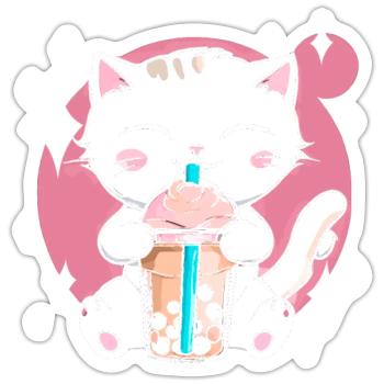 Kawaii Bubble Tea Cat Boba Milk - Sticker size S (10 x 10 cm) - white matte - Front