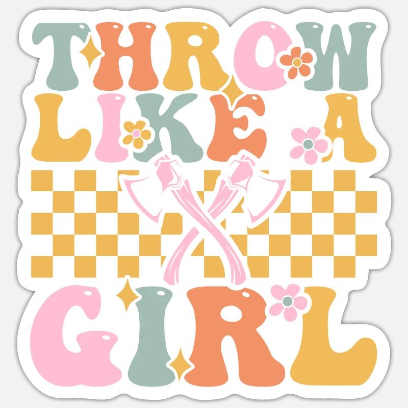Groovy Axtwerfendes Mädchen - Sticker Größe S (10 x 10 cm) - Mattweiß
