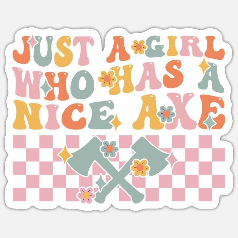 Groovy Axtwerfendes Mädchen - Sticker Größe S (10 x 10 cm) - Mattweiß