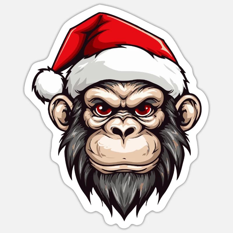 Affe Kopf Weihnachten Xmas - Sticker Größe S (10 x 10 cm) - Mattweiß