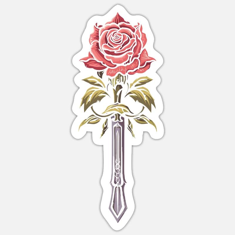 Épée Goth Rose rouge - Sticker taille S (10 x 10 cm) - blanc mat
