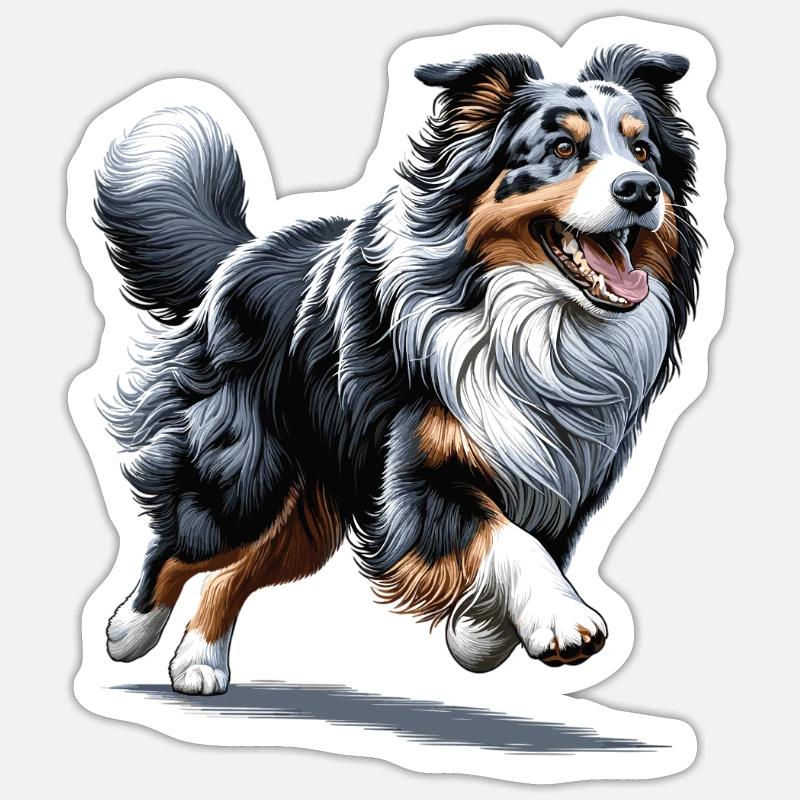 Australian Shepherd Blue Merle Aussie Hunde - Sticker Größe S (10 x 10 cm) - Mattweiß