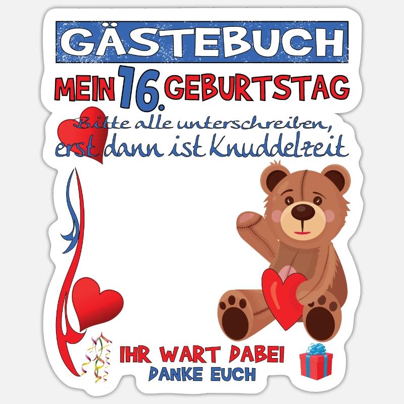 16. Geburtstag Mädchen & Junge Gästebuch Sticker Größe S (10 x 10 cm)