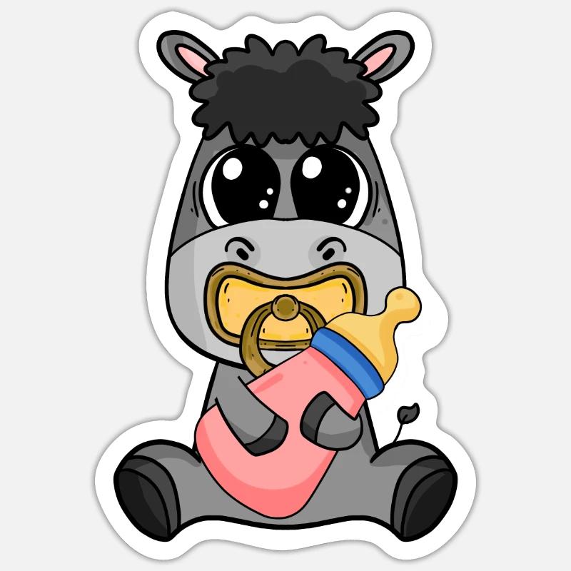 Motif de bébé âne - Sticker taille S (10 x 10 cm) - blanc mat