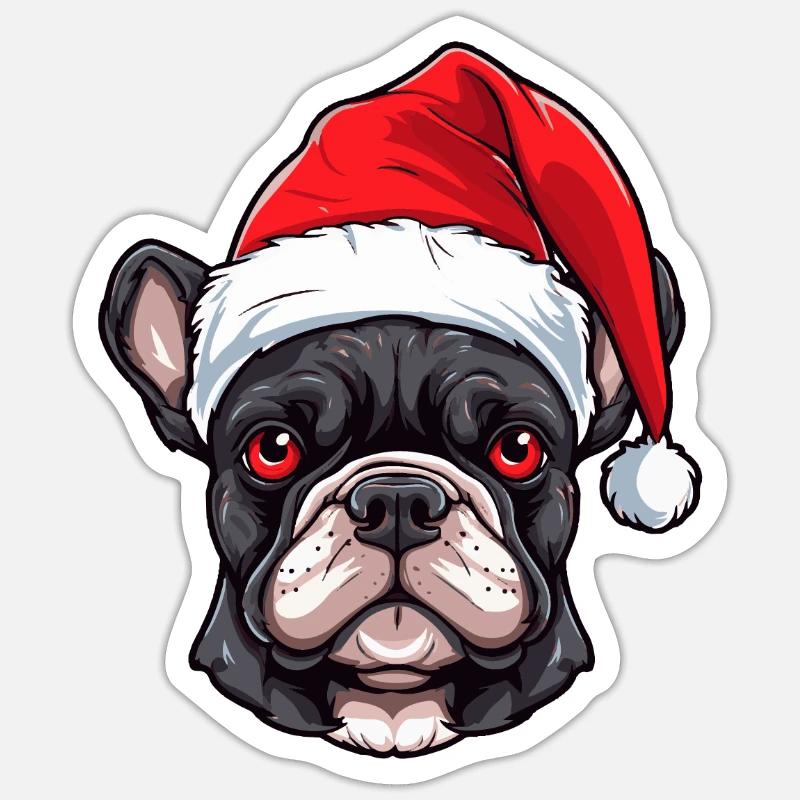 Bouledogue français chien Noël - Sticker taille S (10 x 10 cm) - blanc mat
