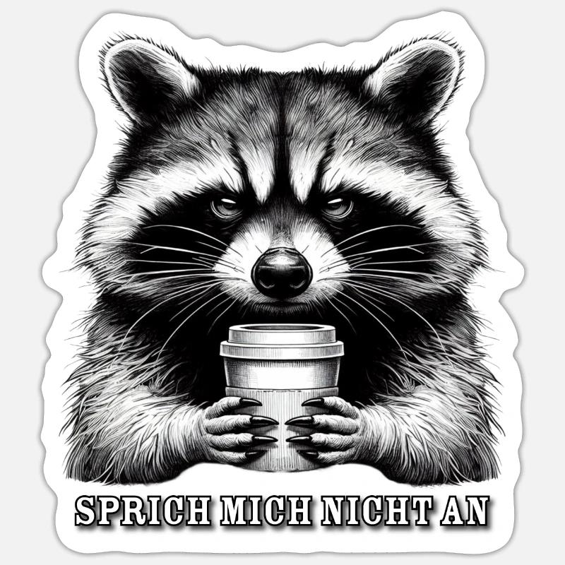 Raton laveur grincheux - Sticker taille S (10 x 10 cm) - blanc mat