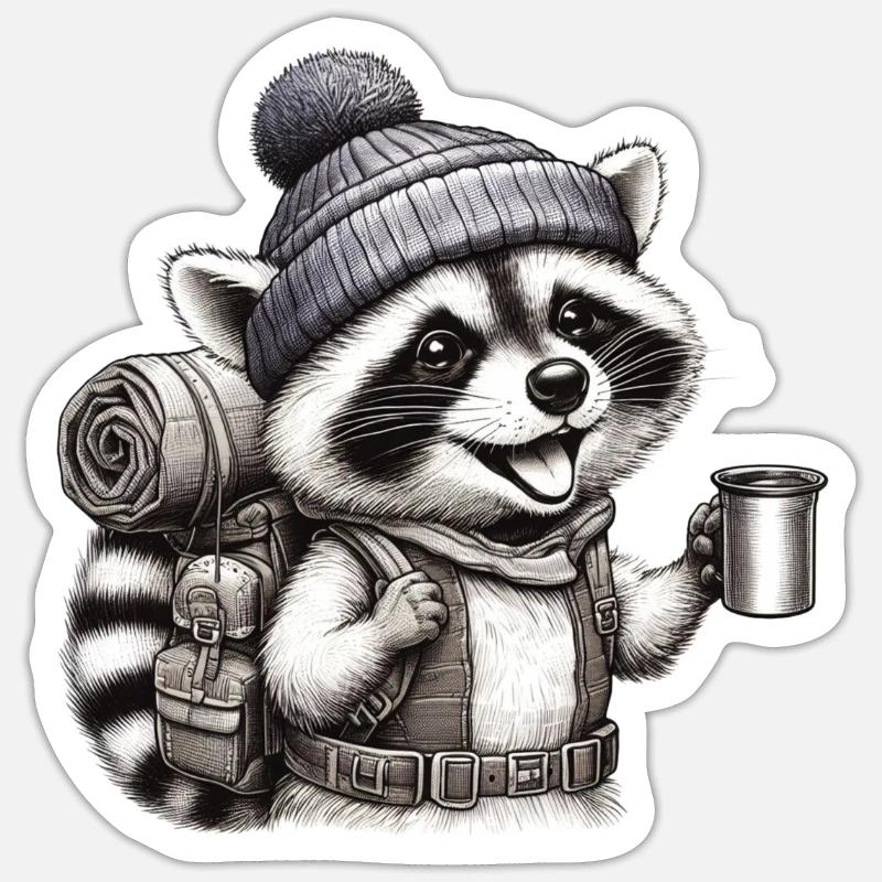 Backpacker Waschbär Sticker Größe S (10 x 10 cm)