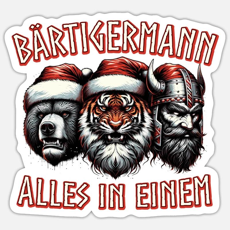 Bärtigermann alles in einem Wikinger Weihnachten - Sticker Größe S (10 x 10 cm) - Mattweiß