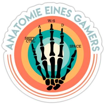 Anatomie eines Gamers Zocken Gaming Fan - Sticker Größe S (10 x 10 cm) - Mattweiß - Vorne