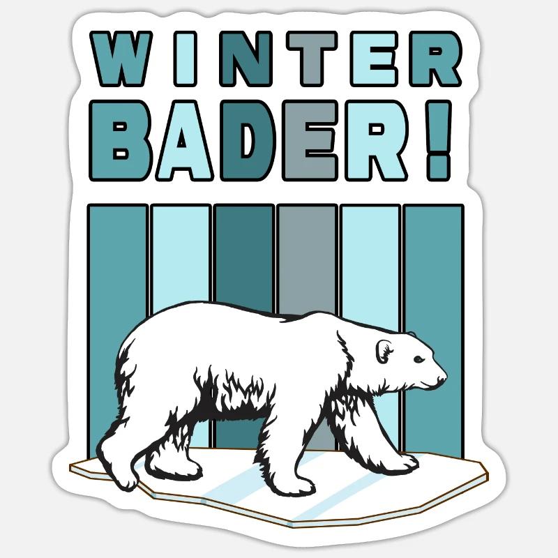 Eisbaden Winterbader Eisbär im Eiswasser - Sticker Größe S (10 x 10 cm) - Mattweiß