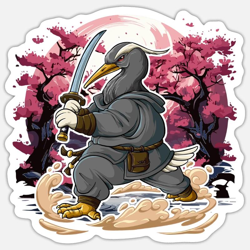 Samurai Kranich - Sticker Größe S (10 x 10 cm) - Mattweiß