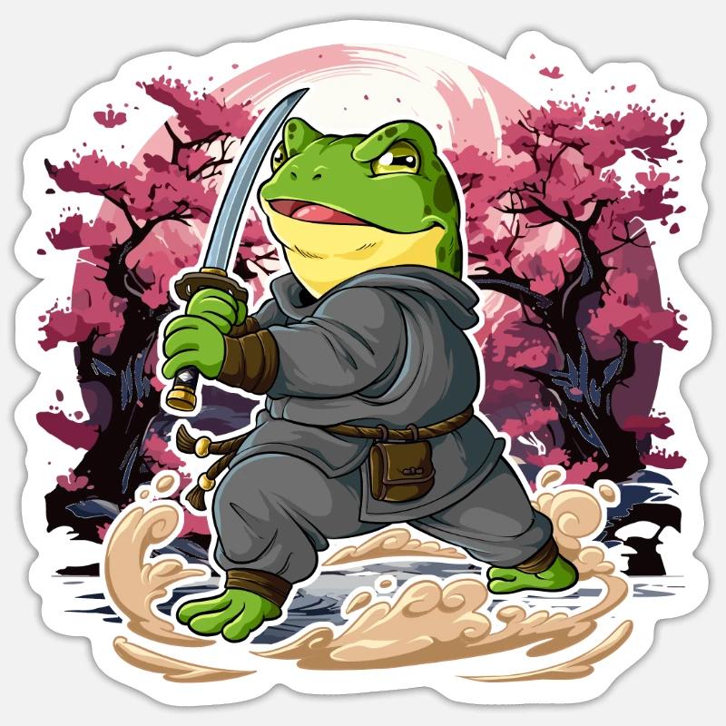 Samurai Frosch - Sticker Größe S (10 x 10 cm) - Mattweiß