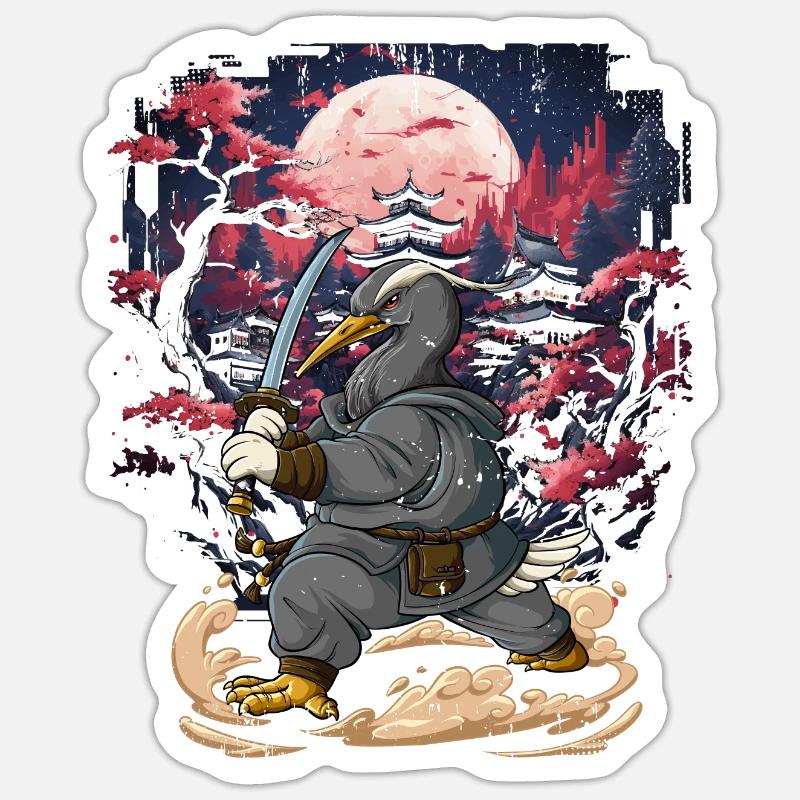 Samurai Kranich - Sticker Größe S (10 x 10 cm) - Mattweiß