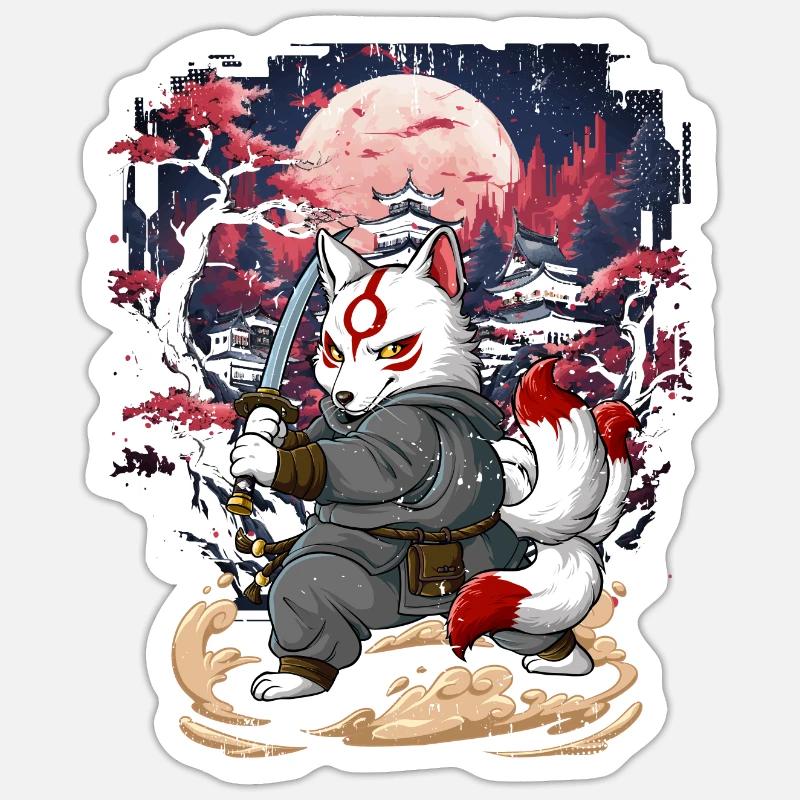Samurai Kitsune - Sticker Größe S (10 x 10 cm) - Mattweiß