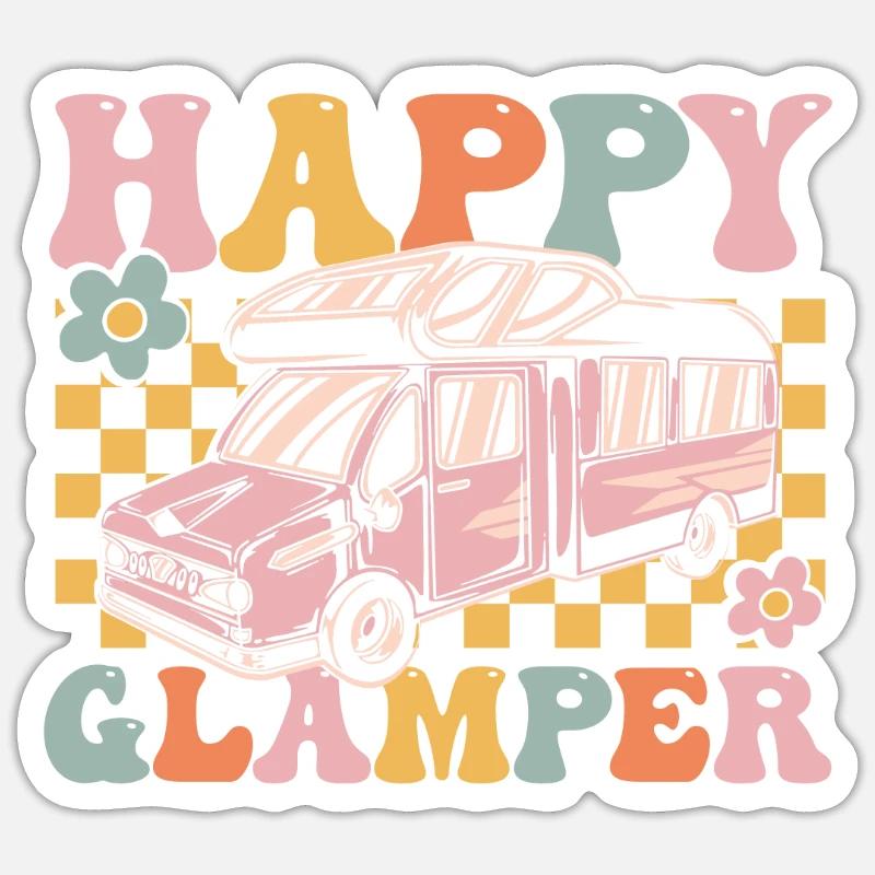 Groovy Glamping - Sticker taille S (10 x 10 cm) - blanc mat