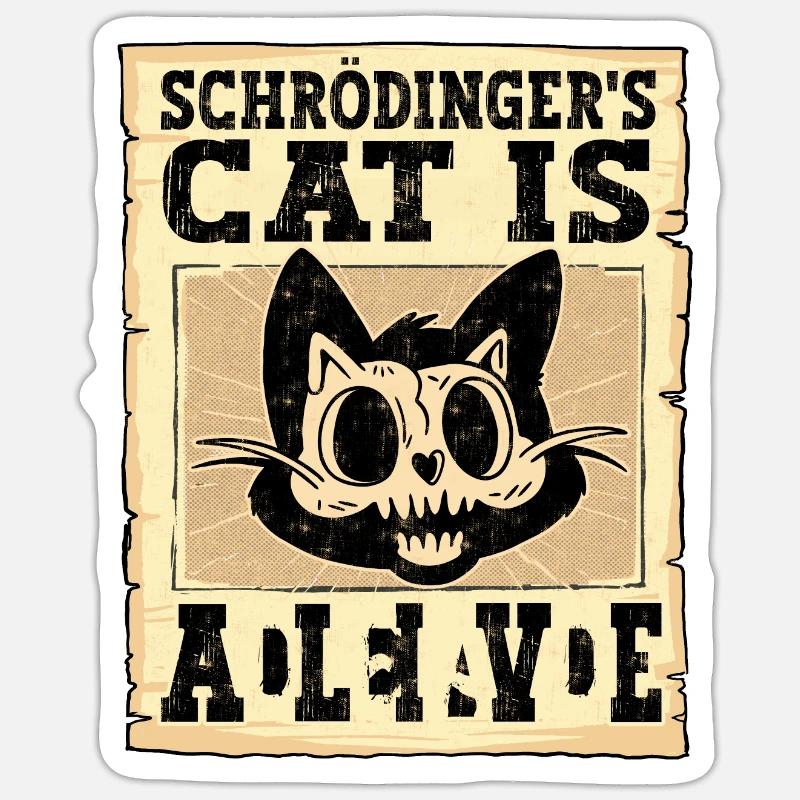 Le chat de Schrödinger est mort et vivant - Sticker taille S (10 x 10 cm) - blanc mat