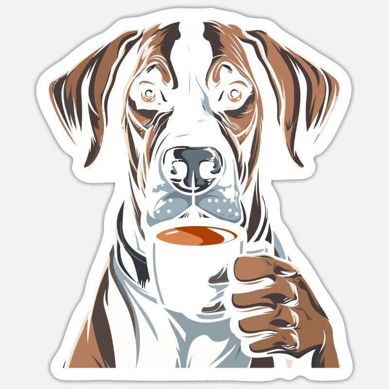 Deutsche Dogge Kaffee - Sticker Größe S (10 x 10 cm) - Mattweiß