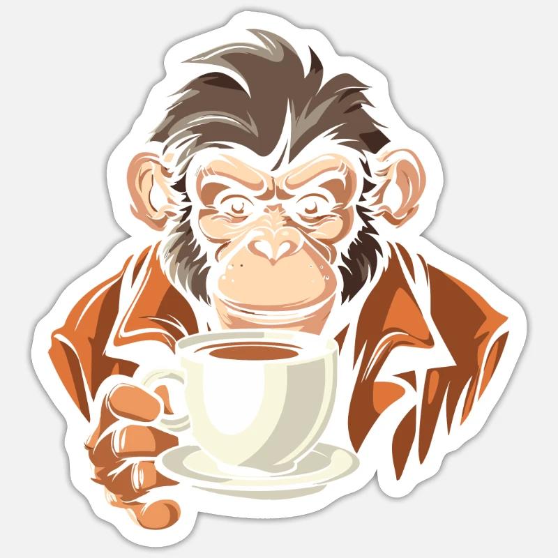 Café de singe - Sticker taille S (10 x 10 cm) - blanc mat