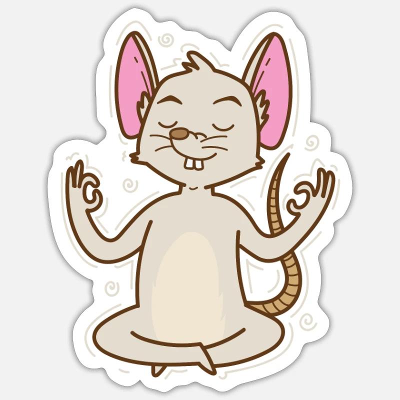 Mouse Meditating Pet Cheese - Sticker size S (10 x 10 cm) - white matte