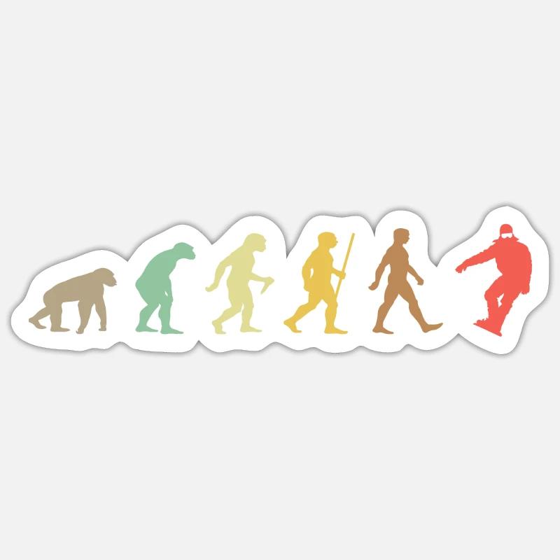Snowboarden Retro Snowboard Evolution Snowboarder - Sticker Größe S (10 x 10 cm) - Mattweiß