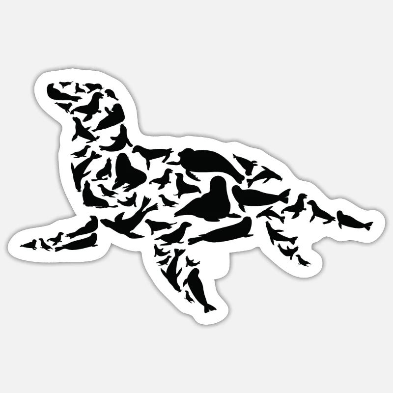 Robbe Seelöwe Robben Silhouette - Sticker Größe S (10 x 10 cm) - Mattweiß