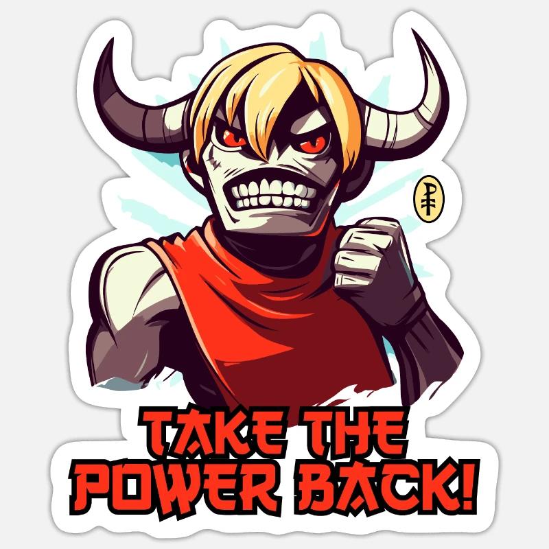 Hole Dir die Macht zurück! Ein Anime Minotaurus - Sticker Größe S (10 x 10 cm) - Mattweiß