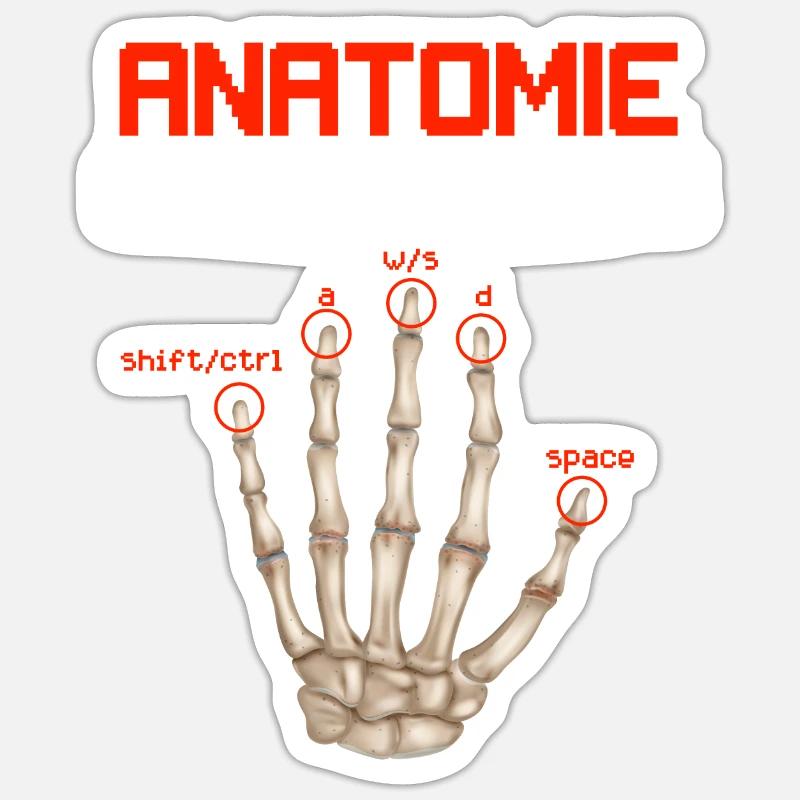 Anatomie eines Gamers Knochenhand Zocker Gaming Sticker Größe S (10 x 10 cm)