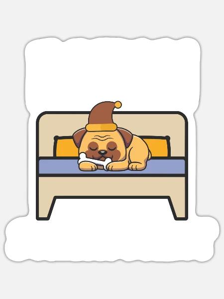 Schlafanzug Mops Schlafen Geschenk - Sticker Größe S (10 x 10 cm) - Mattweiß