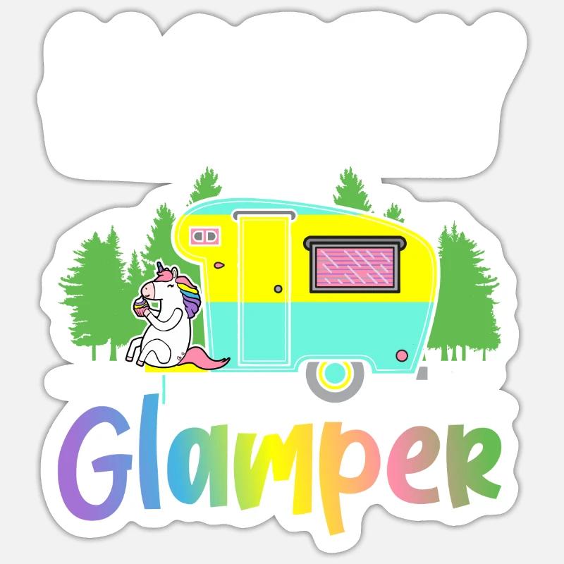 Le glamping - Sticker taille S (10 x 10 cm) - blanc mat