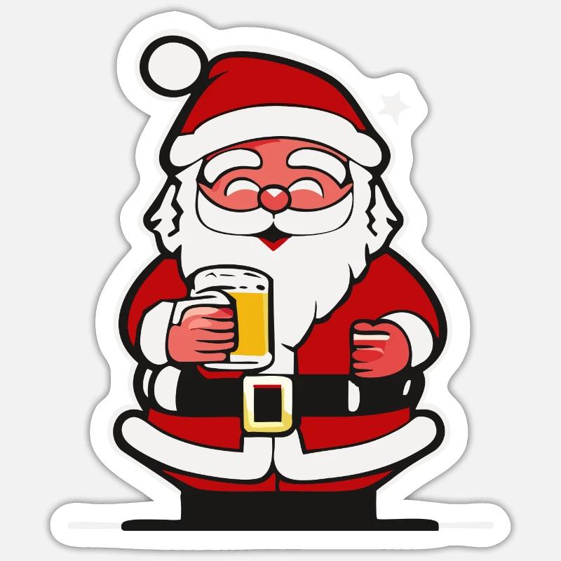 Weihnachtsmann mit Bier - Sticker Größe S (10 x 10 cm) - Mattweiß