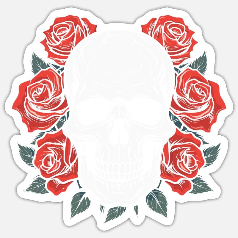 Rote Rose Goth Schädel - Sticker Größe S (10 x 10 cm) - Mattweiß