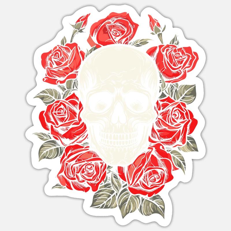 Rote Rose Goth Schädel - Sticker Größe S (10 x 10 cm) - Mattweiß